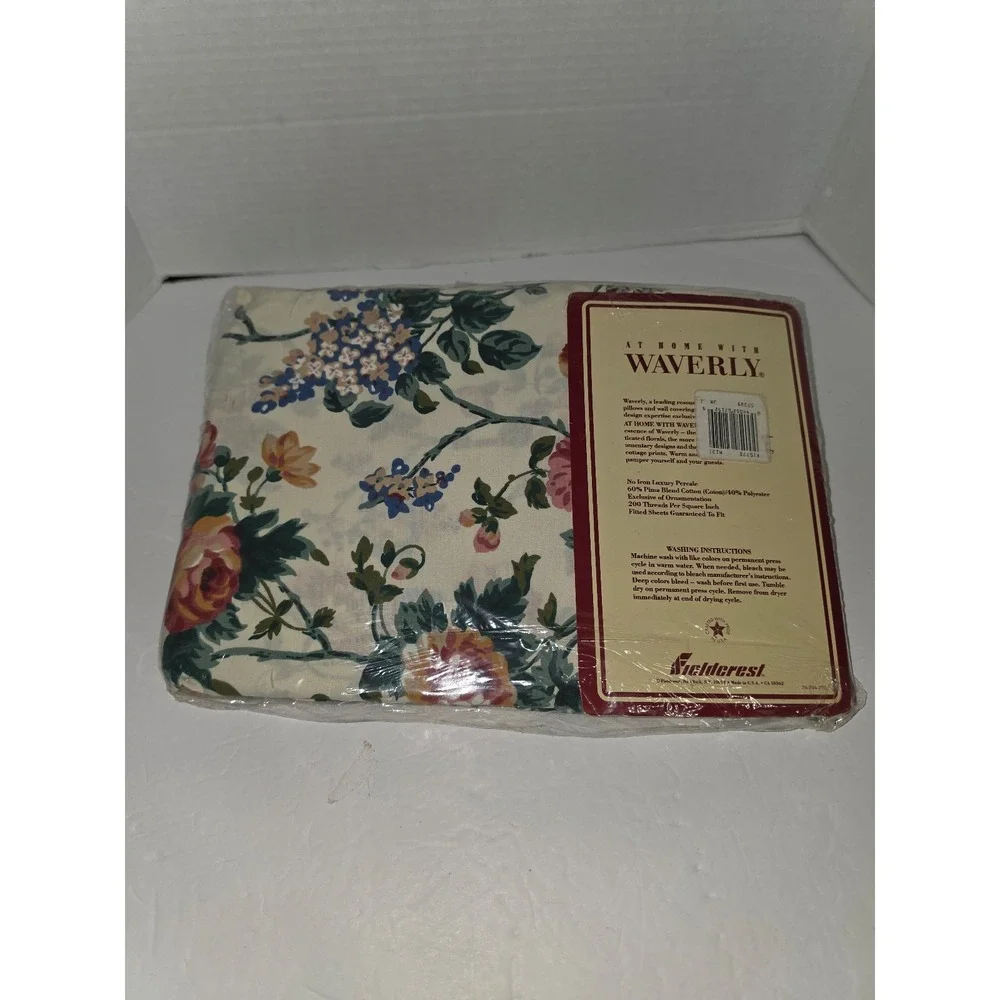 vintage Waverly Fieldcrest twin fitted bed sheet NOS shabby chic floral